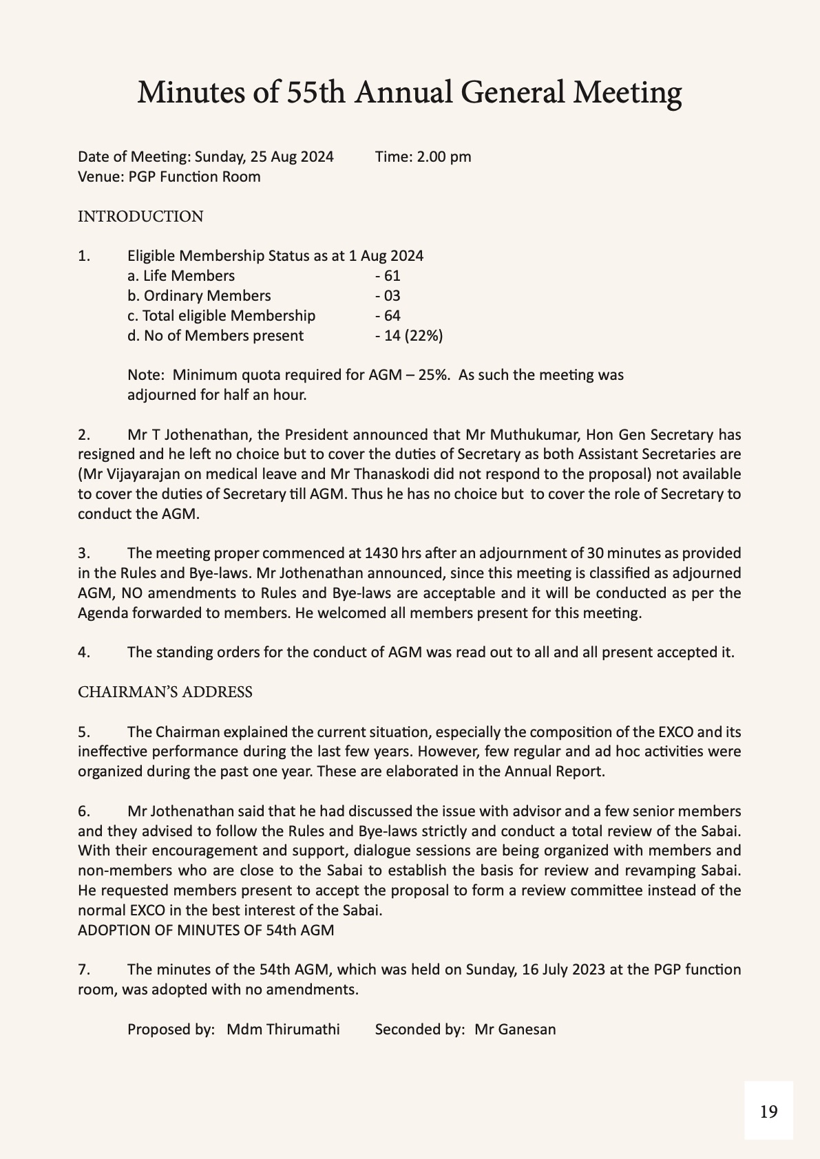 55th Annual General Meeting — reports and minutes — page 19