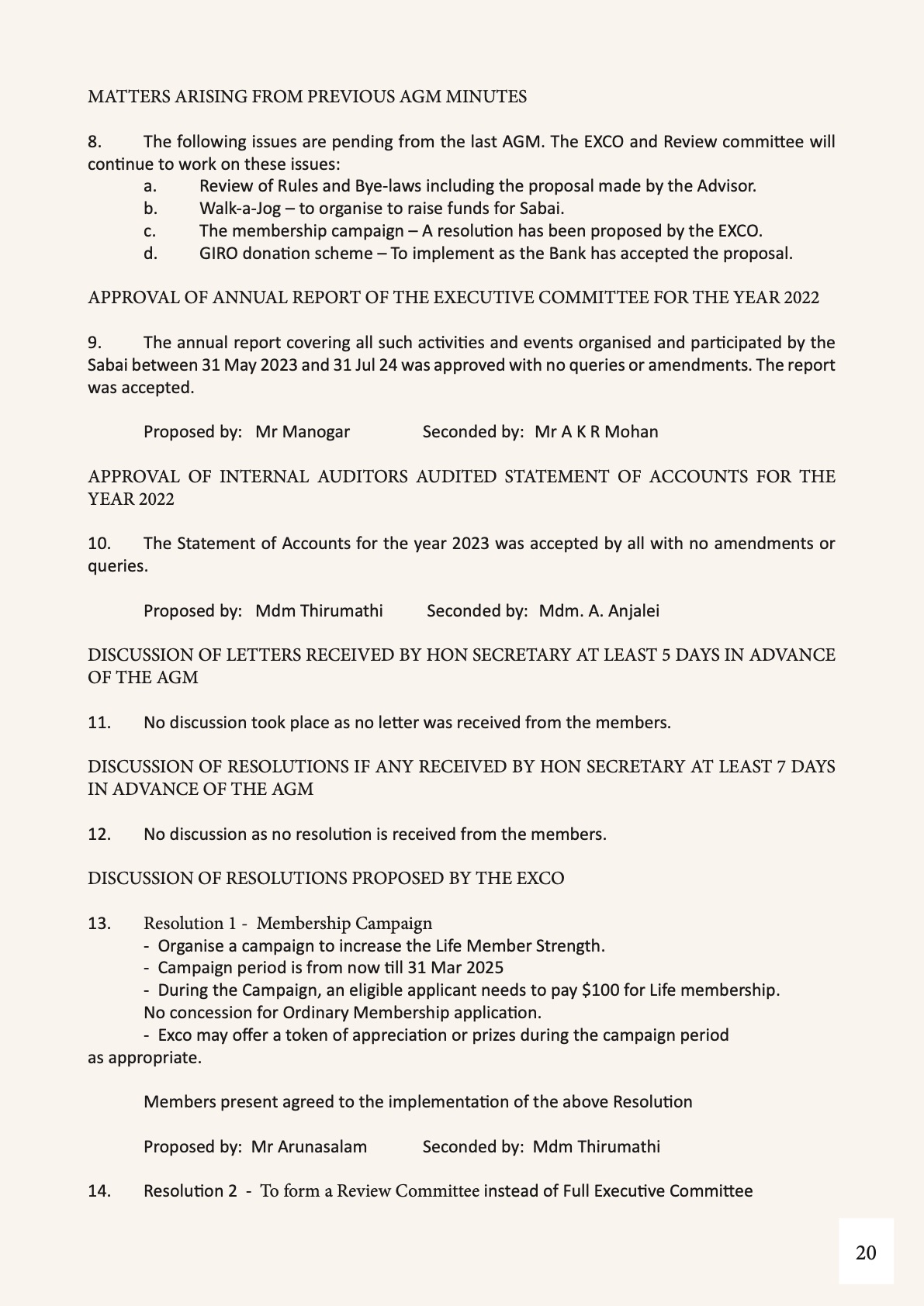 55th Annual General Meeting — reports and minutes — page 20