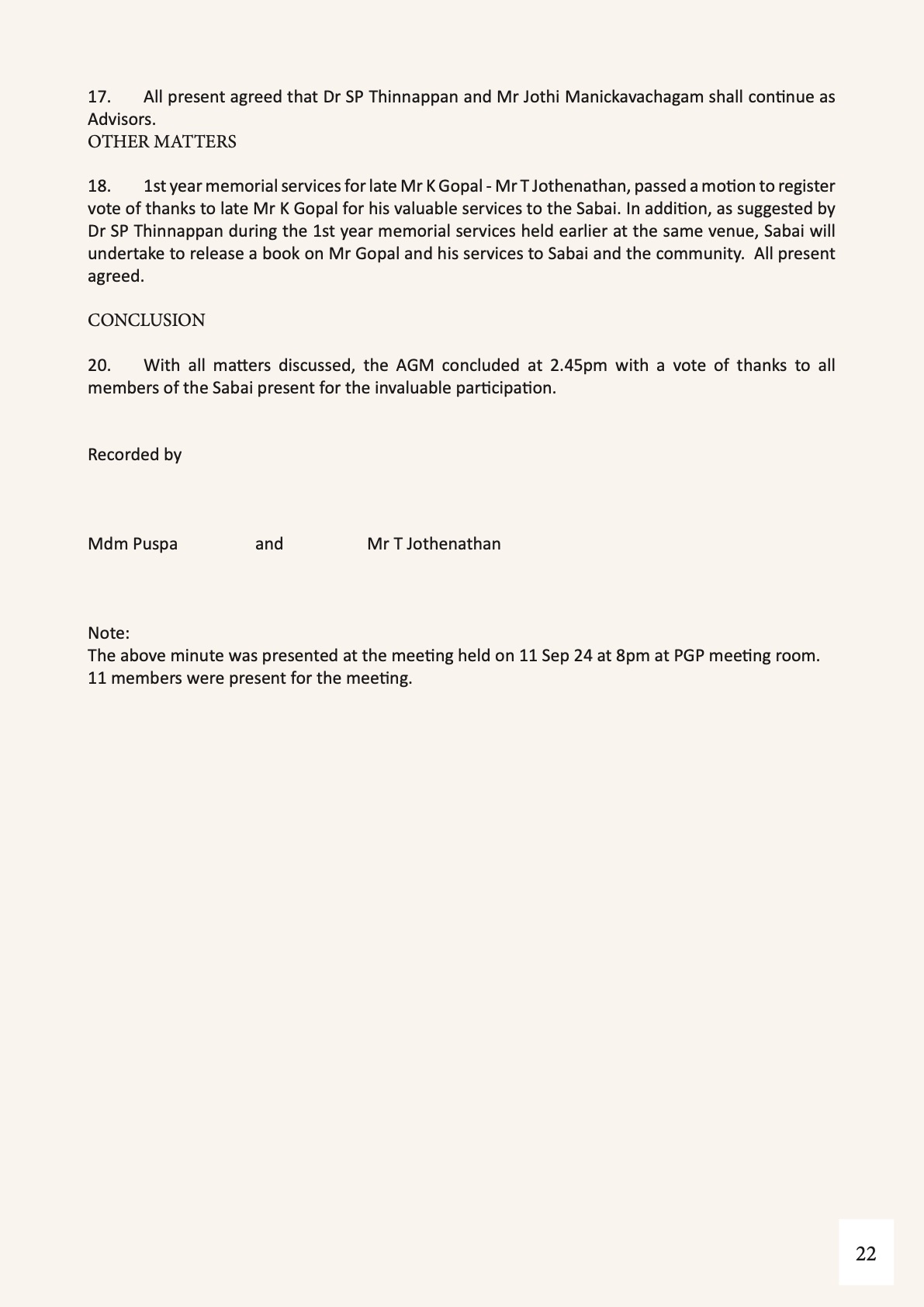 55th Annual General Meeting — reports and minutes — page 22