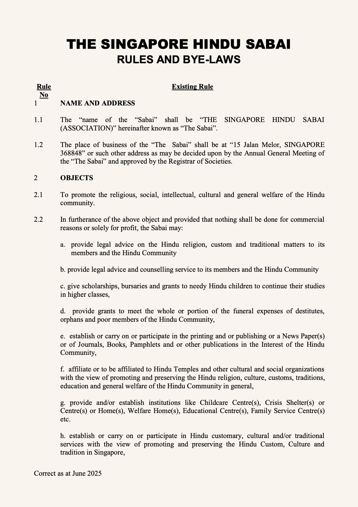 Rules and Bye-laws — page 1